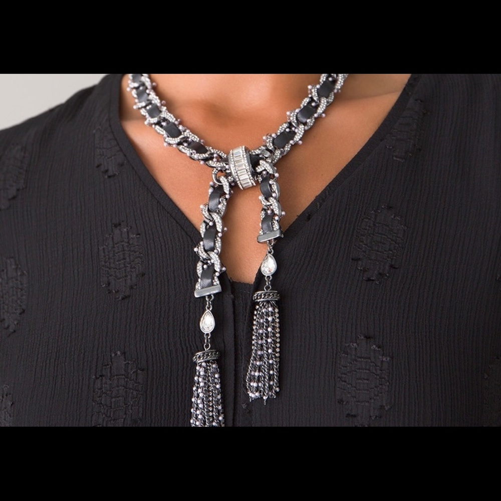 WHBM NWT Jet Woven Pearl Tasel Necklace